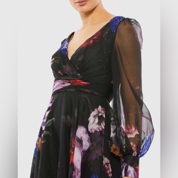 Mac Duggal Floral Print Chiffon Long Sleeve Maxi Dress 67872 - Picture 8 of 12